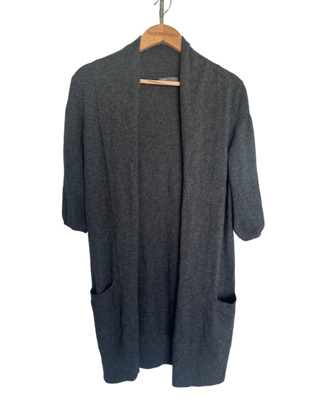 Vince Women's M Charcoal Grey Cashmere Open Cardigan Sweater Pockets